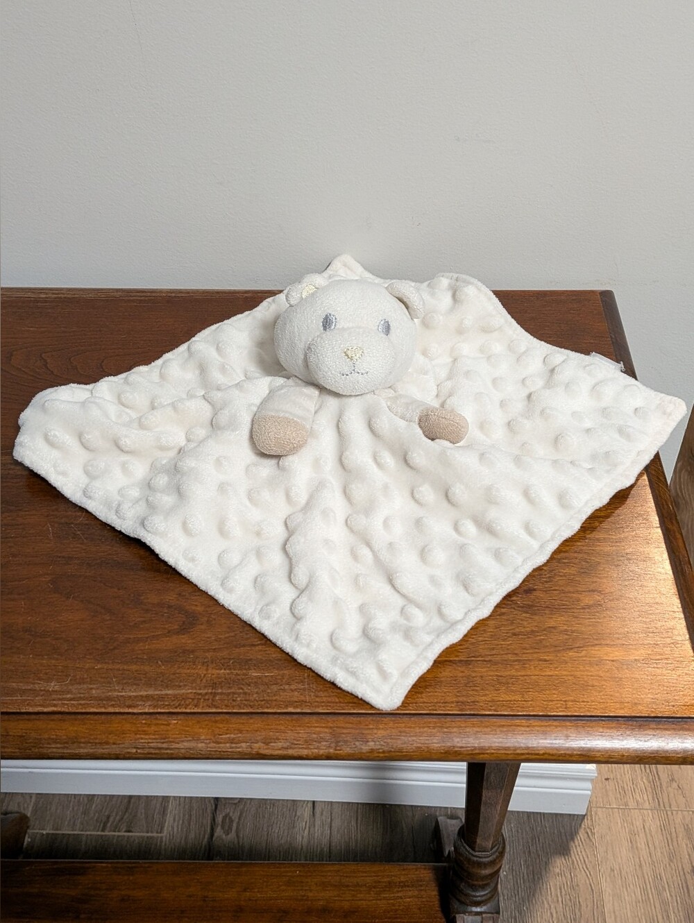 Dollar Store Teddy Lovey White Tan Plush Security Blanket Baby Cuddle Toy Minky